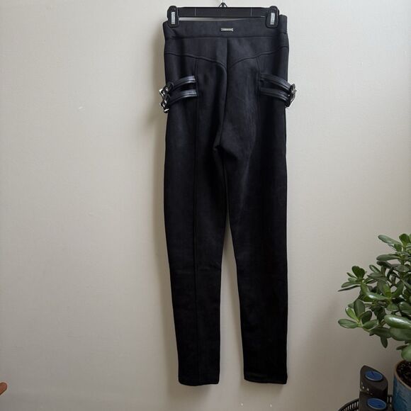 Maniere De Voir Womens Black Suede Buckle Detail Pants Stretch Front Zip 4 - Picture 8 of 9